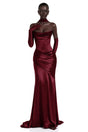 Marilou Burgundy Ruched Satin Maxi Dress
