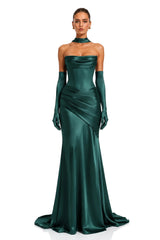 Marilou Green Ruched Satin Maxi Dress