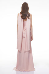 Marilou Pink Ruched Satin Maxi Dress
