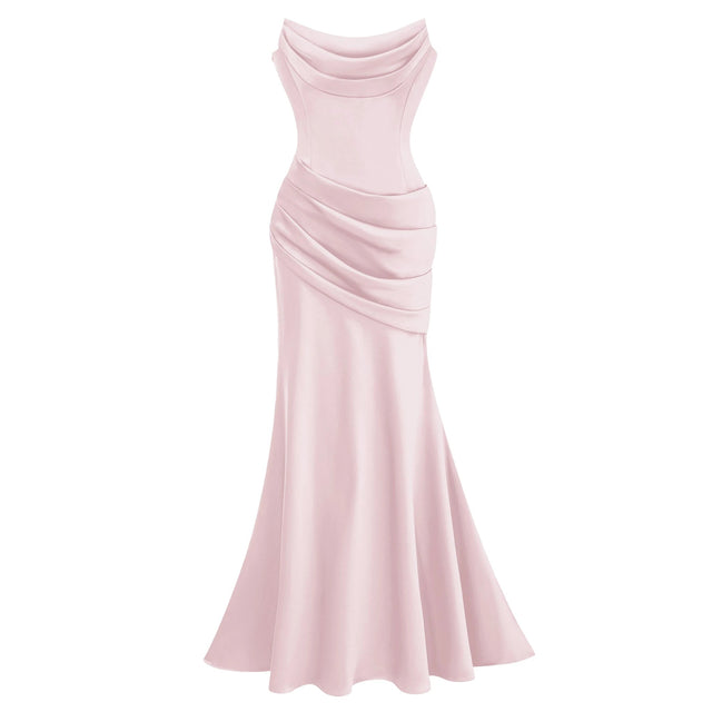 Marilou Pink Ruched Satin Maxi Dress