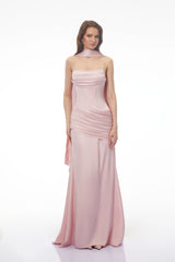 Marilou Pink Ruched Satin Maxi Dress