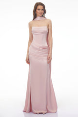 Marilou Pink Ruched Satin Maxi Dress