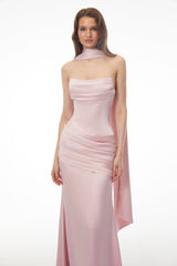Marilou Pink Ruched Satin Maxi Dress