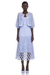Marilyn Light Blue Midi Dress  Cape Set with CutOuts