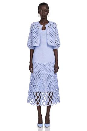 Marilyn Light Blue Midi Dress  Cape Set with CutOuts