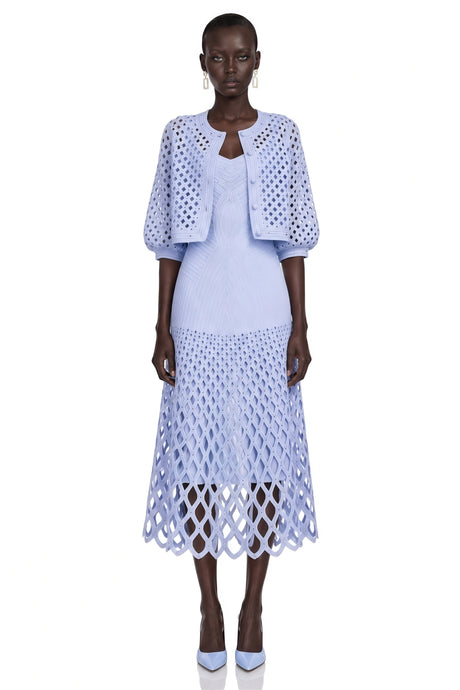 Anna Midi Dress Light Blue & Cape Set with Cut-Outs