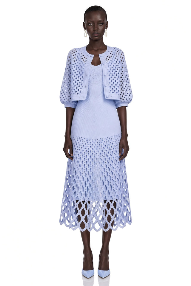Marilyn Light Blue Midi Dress  Cape Set with CutOuts