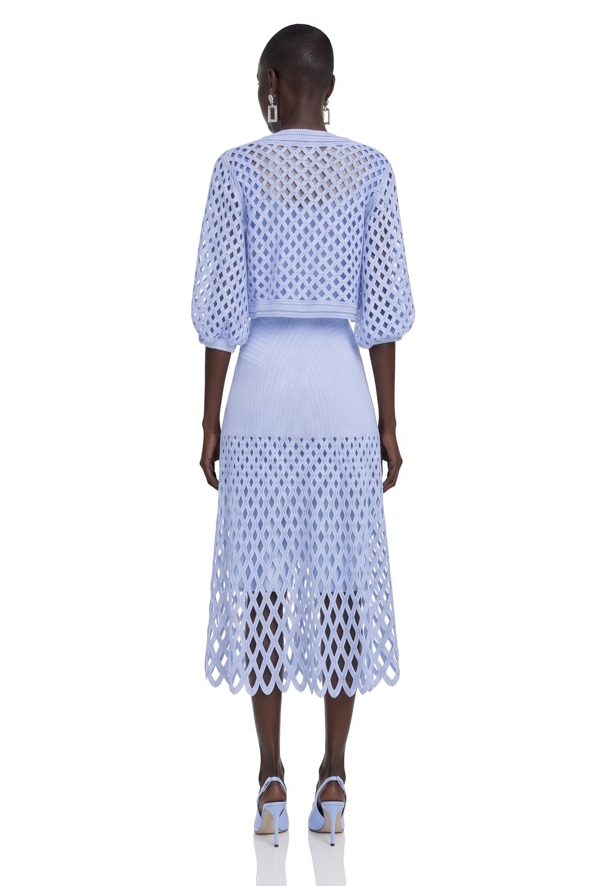 Marilyn Light Blue Midi Dress  Cape Set with CutOuts