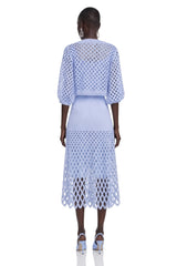 Marilyn Light Blue Midi Dress  Cape Set with CutOuts