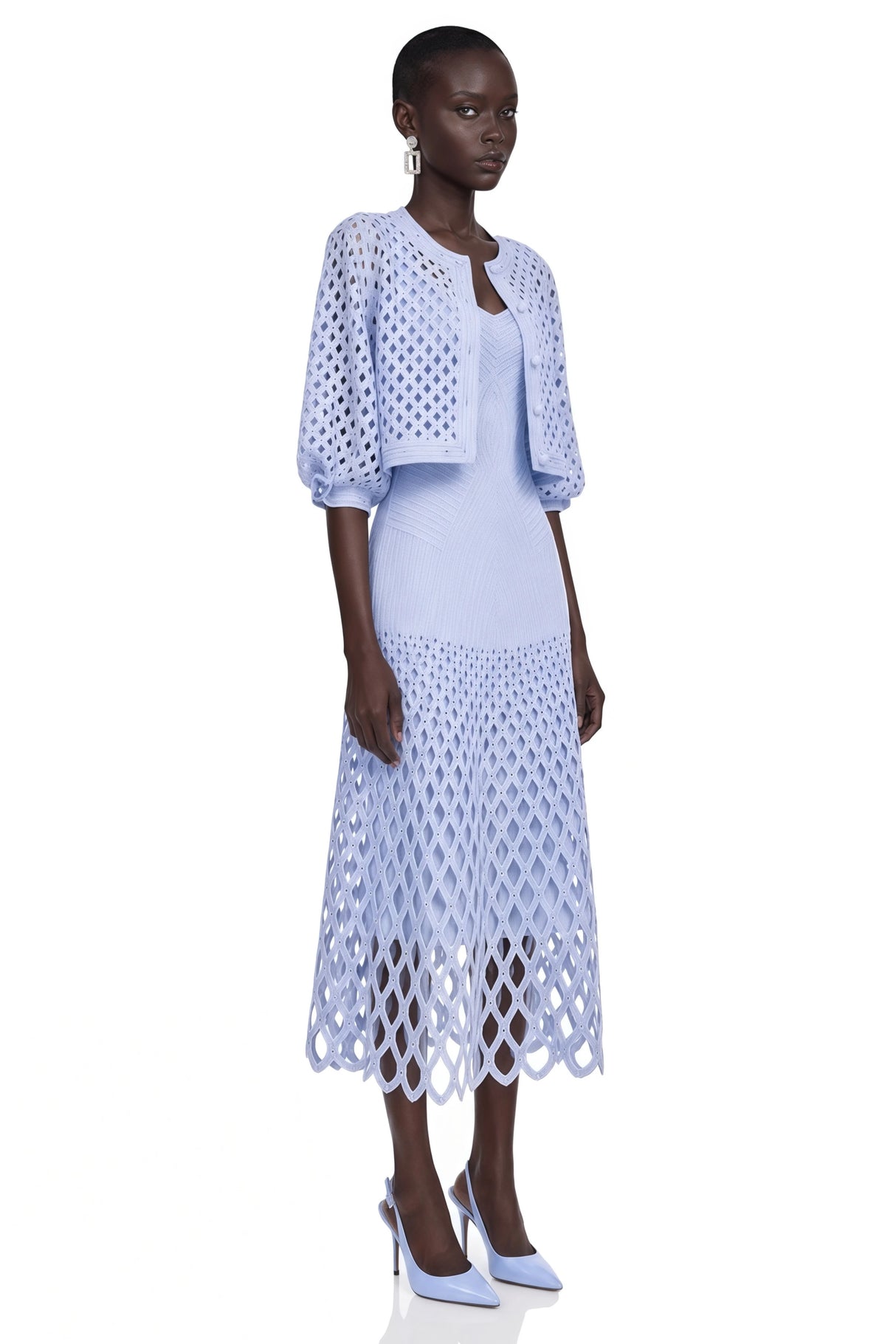 Marilyn Light Blue Midi Dress  Cape Set with CutOuts