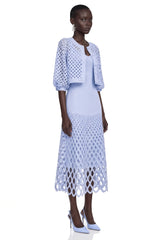 Marilyn Light Blue Midi Dress  Cape Set with CutOuts