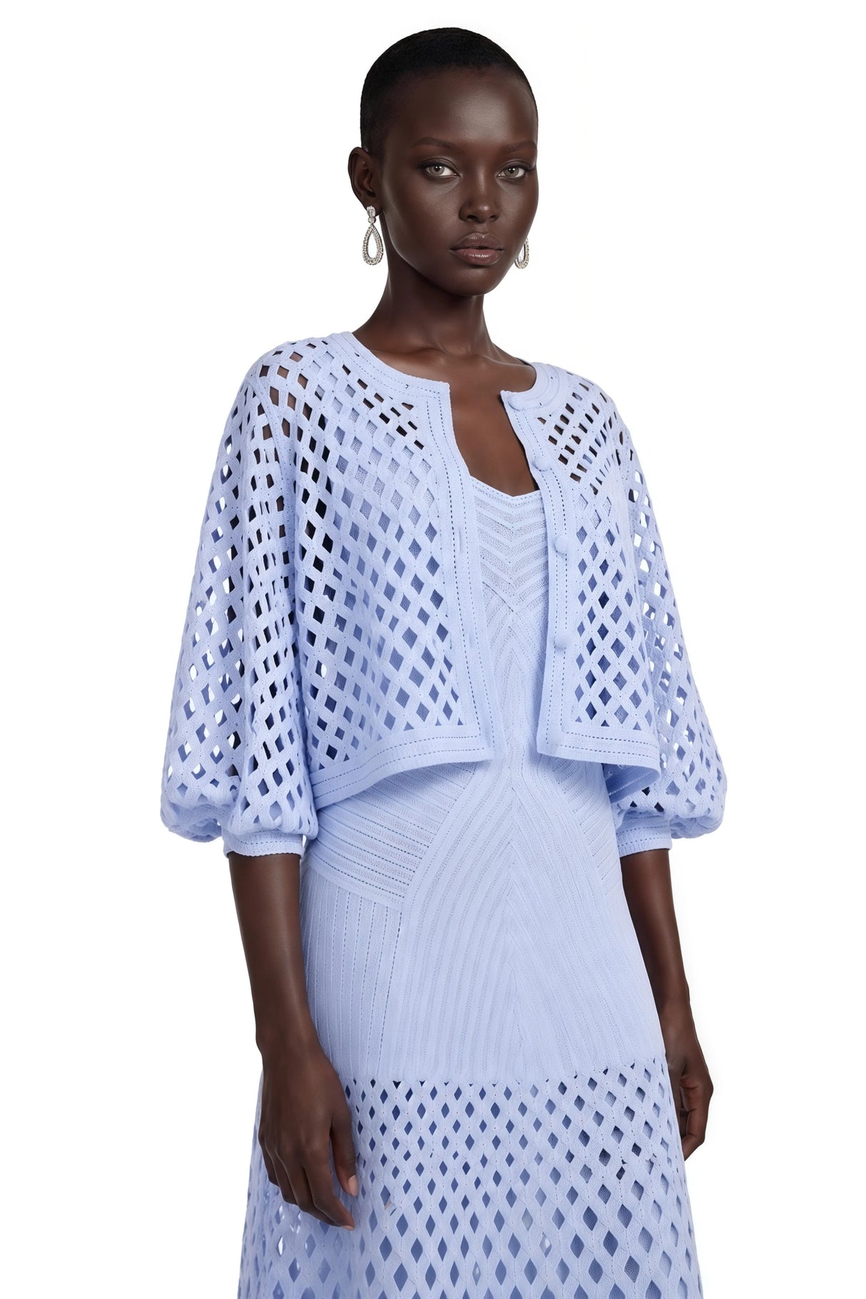 Marilyn Light Blue Midi Dress  Cape Set with CutOuts