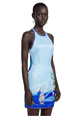 Marina Blue Scenic Print Halter Mini Dress