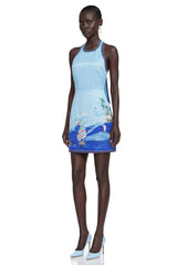 Marina Blue Scenic Print Halter Mini Dress