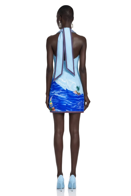 Riccarda Mini Dress Blue Scenic Print Halter