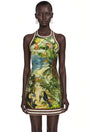 Marina Green Scenic Print Halter Mini Dress