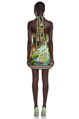 Marina Green Scenic Print Halter Mini Dress