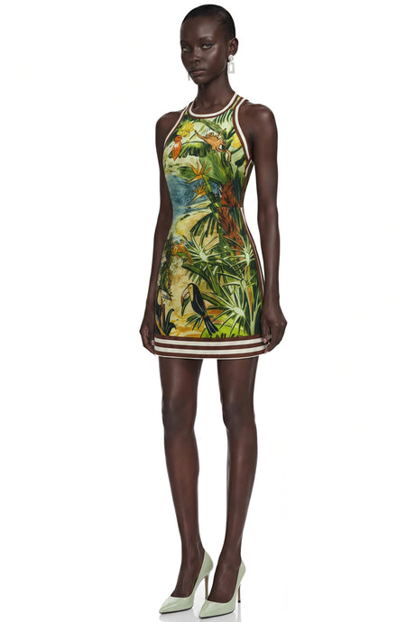 Clementina Mini Dress Green Scenic Print Halter