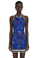 Marina Navy Blue Scenic Print Halter Mini Dress