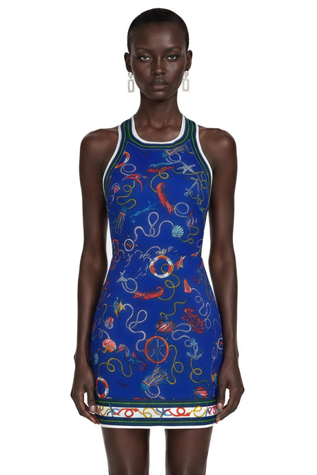 Tiziana Mini Dress Navy Blue Scenic Print Halter