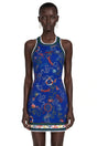 Marina Navy Blue Scenic Print Halter Mini Dress