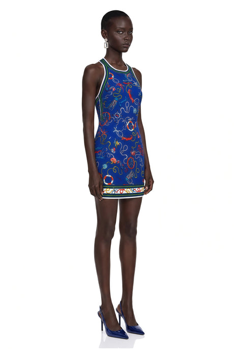 Tiziana Mini Dress Navy Blue Scenic Print Halter