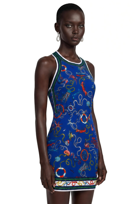 Tiziana Mini Dress Navy Blue Scenic Print Halter