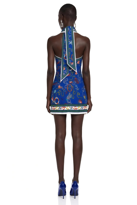 Tiziana Mini Dress Navy Blue Scenic Print Halter