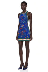 Marina Navy Blue Scenic Print Halter Mini Dress