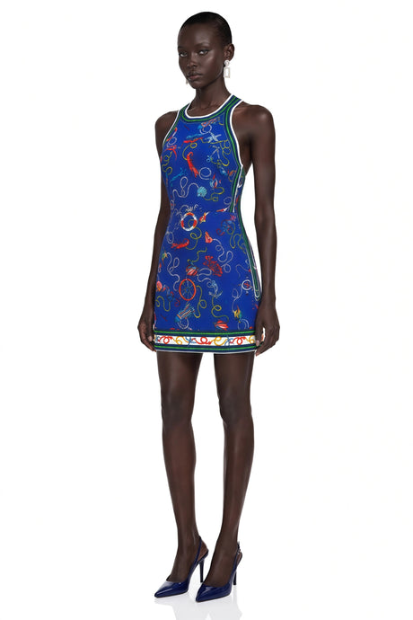 Tiziana Mini Dress Navy Blue Scenic Print Halter