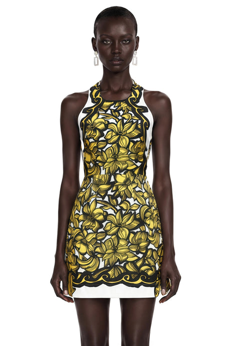 Kamila Mini Dress Yellow Scenic Print Halter