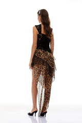 Marion Black Leopard Print Asymmetrical Maxi Dress