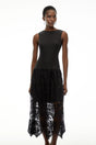 Marion Black Textured Knit Midi Dress with Lace