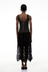 Marion Black Textured Knit Midi Dress with Lace