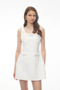 Mariposa White Square Neck Mini Dress with Bow Detail