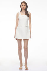 Mariposa White Square Neck Mini Dress with Bow Detail