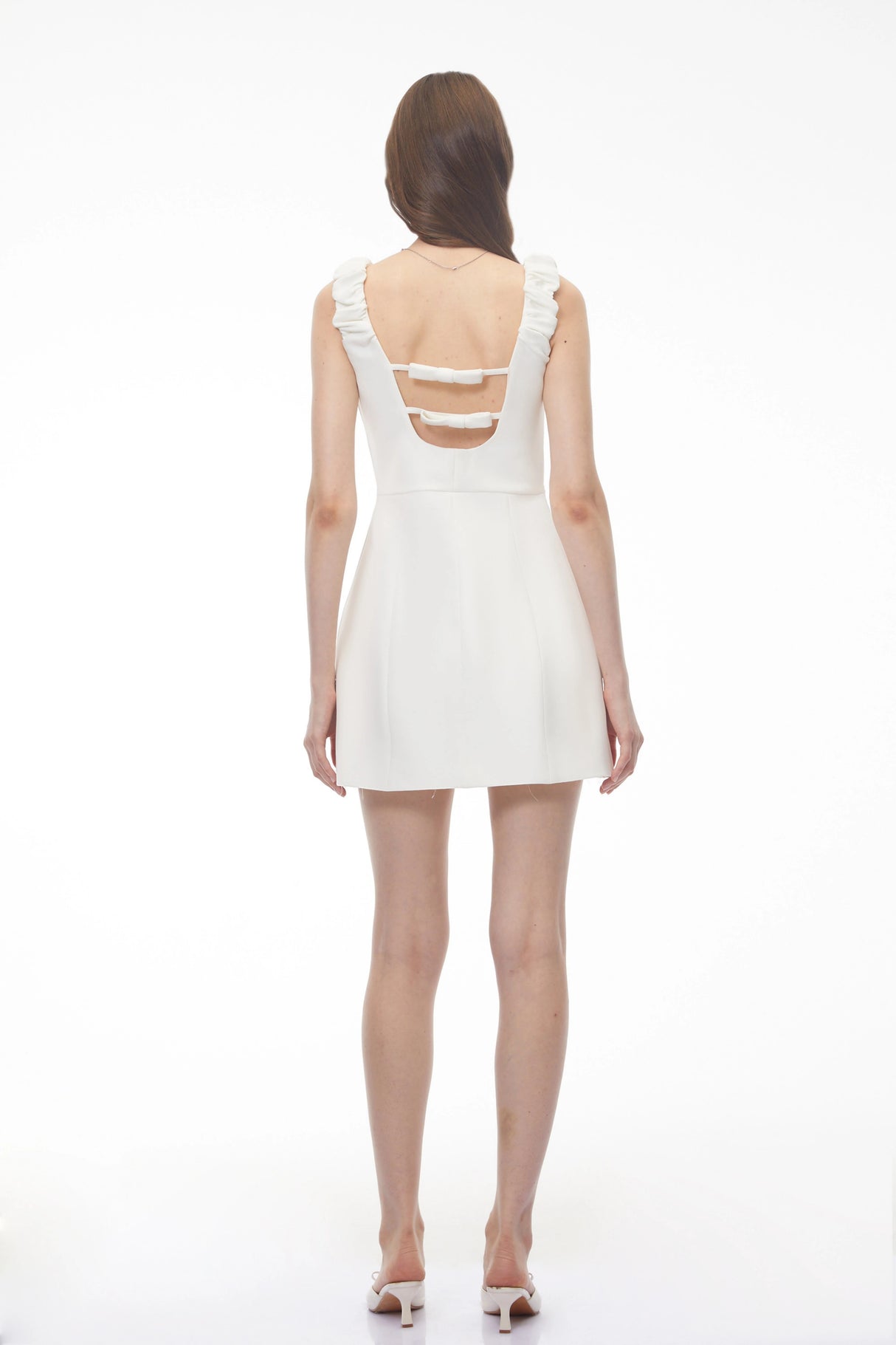 Mariposa White Square Neck Mini Dress with Bow Detail