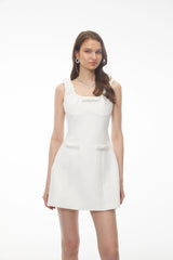 Mariposa White Square Neck Mini Dress with Bow Detail