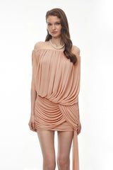 Marisa Pink Ruched Mini Dress with Bow