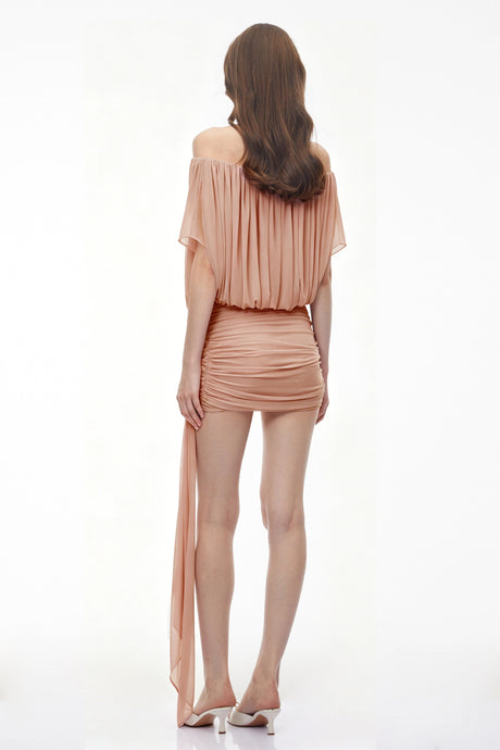 Heaven Mini Dress Pink Ruched with Bow