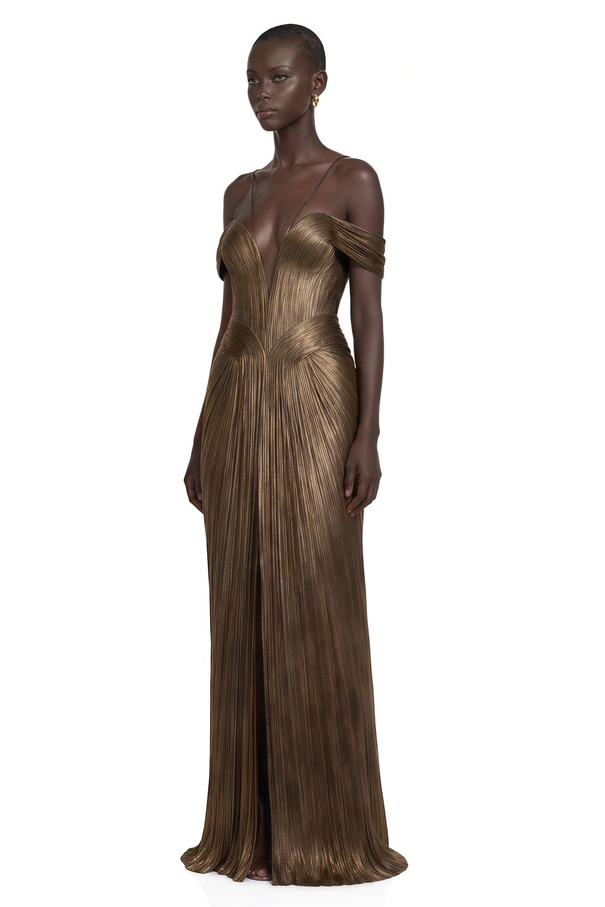 Marise Brown Draped Satin Maxi Dress