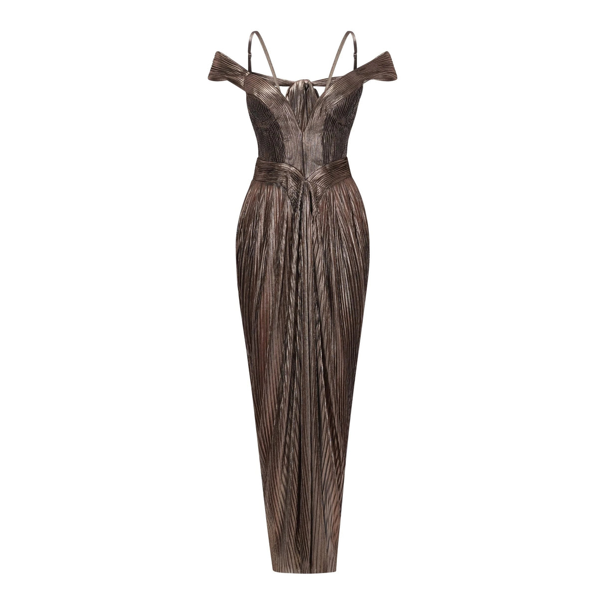 Marise Brown Draped Satin Maxi Dress