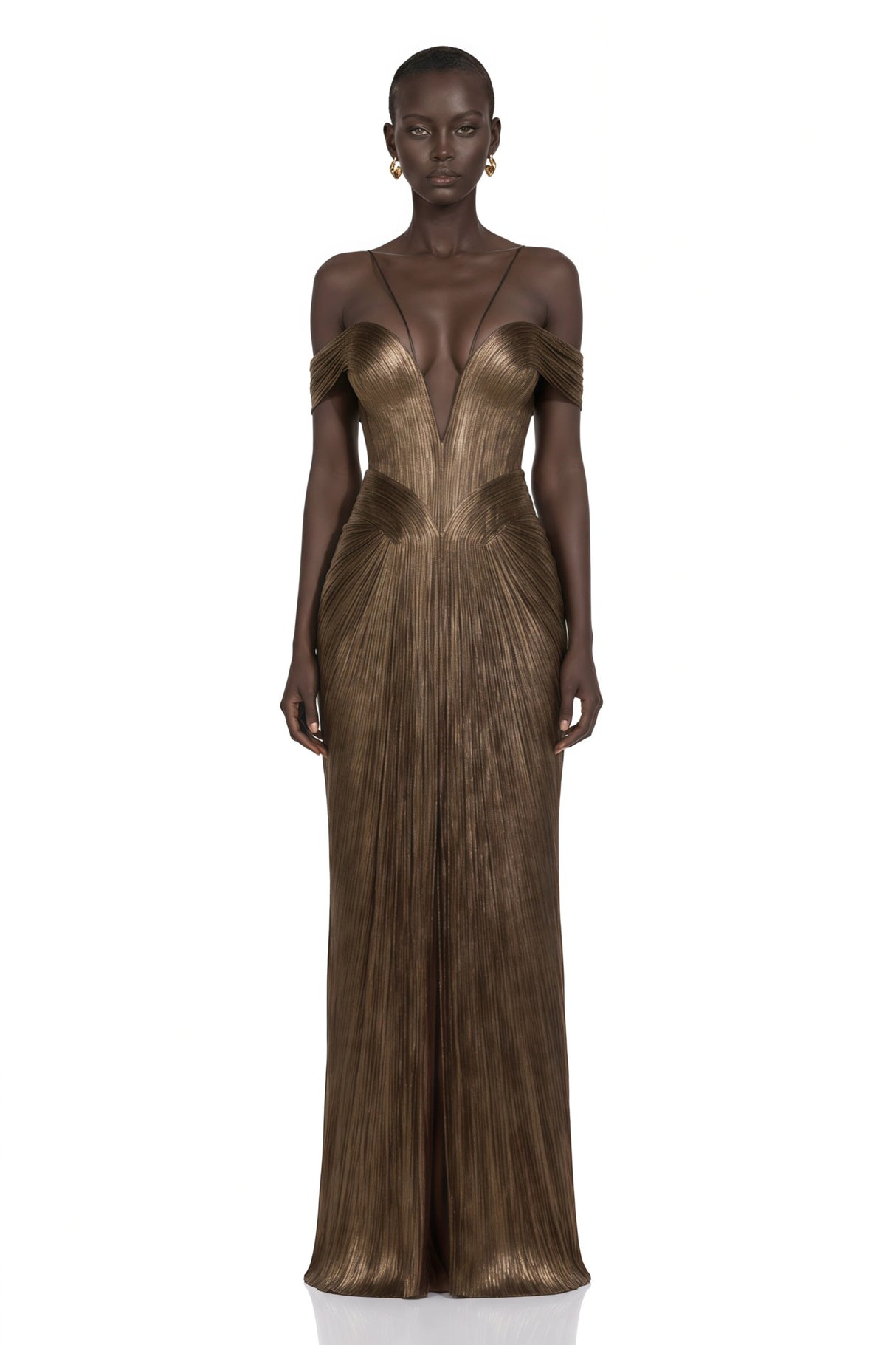 Marise Brown Draped Satin Maxi Dress