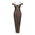 Marise Brown Draped Satin Maxi Dress