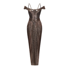 Marise Brown Draped Satin Maxi Dress