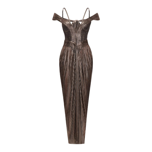 Marise Brown Draped Satin Maxi Dress