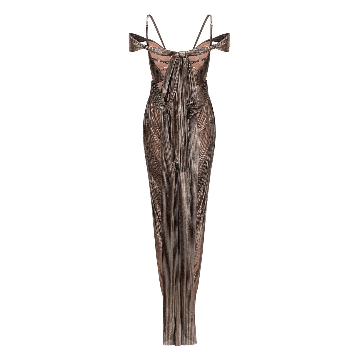 Marise Brown Draped Satin Maxi Dress