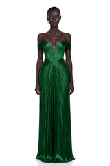 Marise Green Draped Satin Maxi Dress