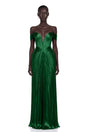 Marise Green Draped Satin Maxi Dress