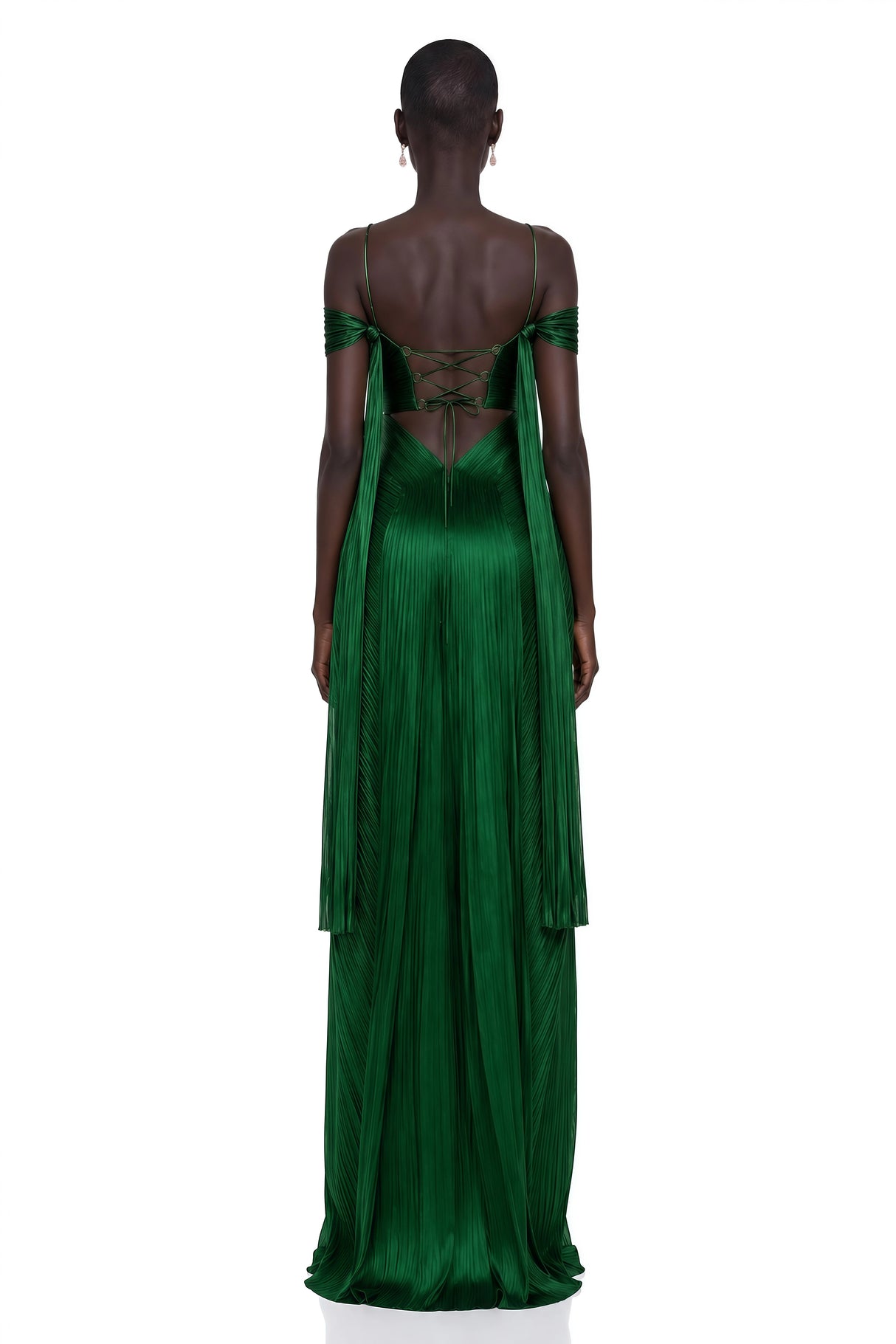 Marise Green Draped Satin Maxi Dress